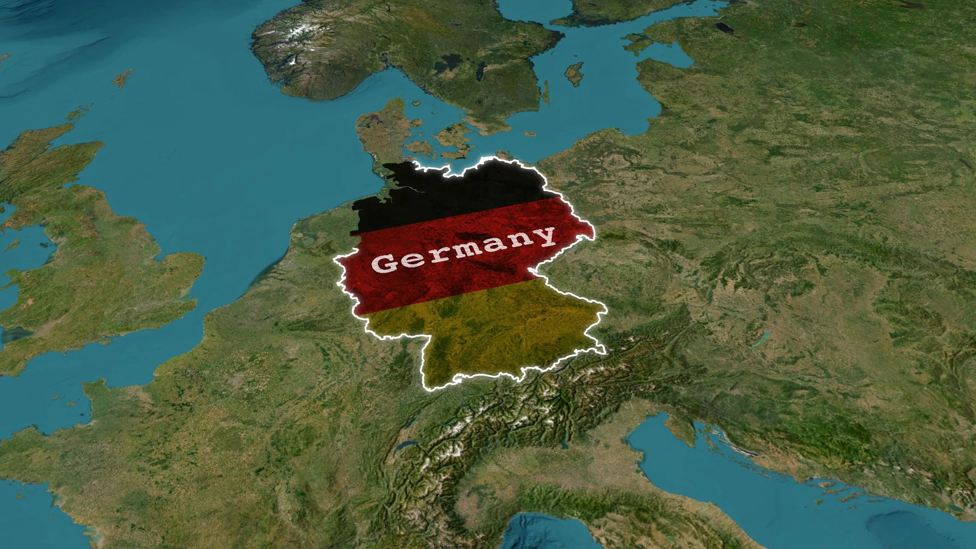 Germany revealed with a white outline, its national flag, and a country label.