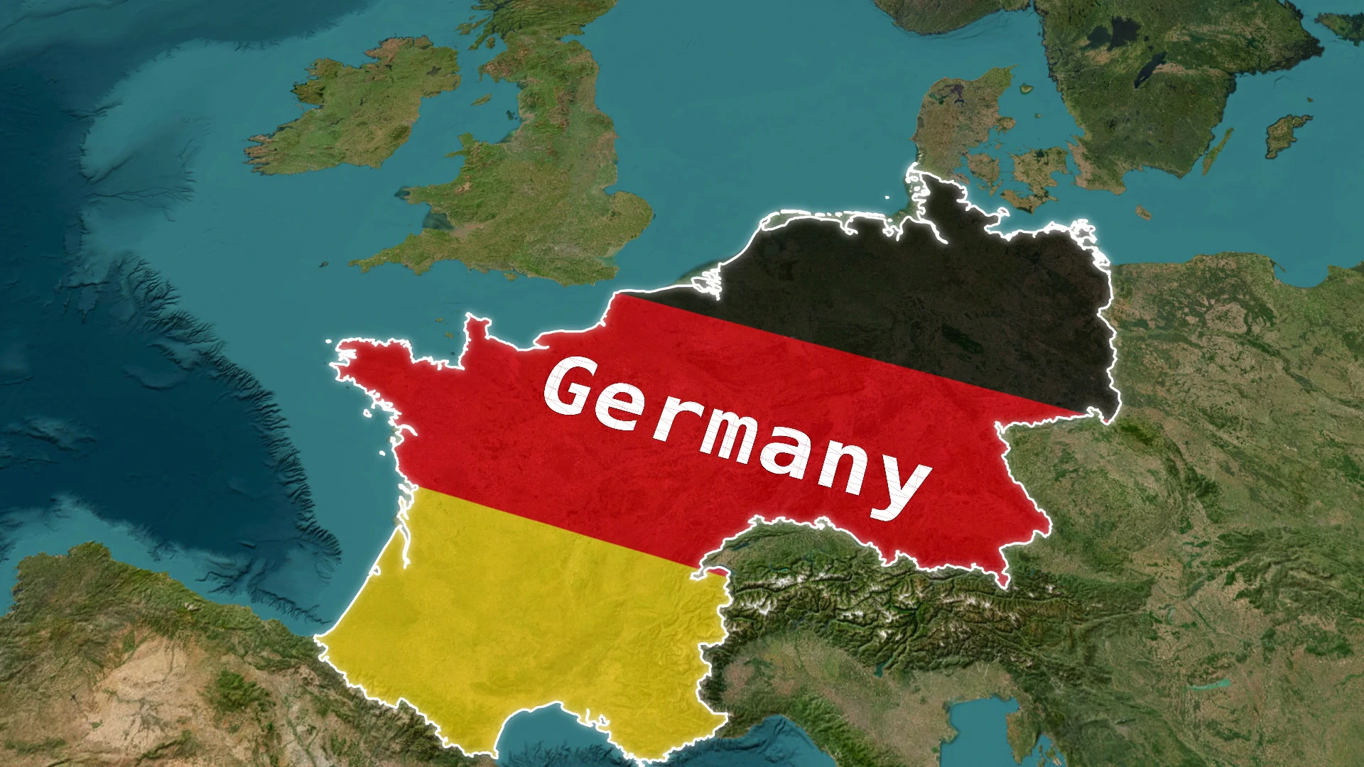 A combined country shape filled with the German flag and labeled Germany.